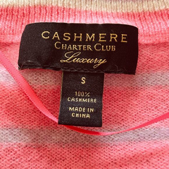 Charter Club Pink Striped 100% Cashmere Cardigan S Preppy Pastel Coquette - Picture 3 of 4
